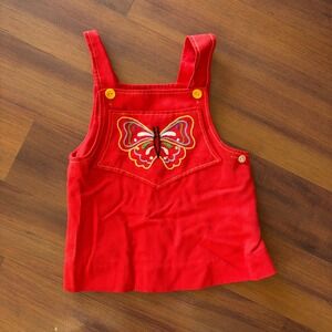 Vintage Red Butterfly Embroidered Bib Overalls Toddler Size 2T Vibrant 80s 90s